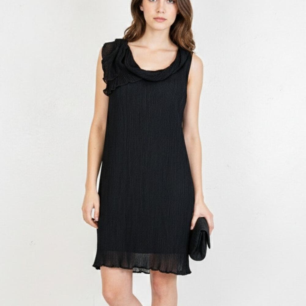 Vivienne Tam Black Pleated Plisse Sleeveless Dress Ruffle Cowl Neck Small